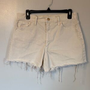 Women's Distressed High-Rise Denim Shorts - Cream Size 10